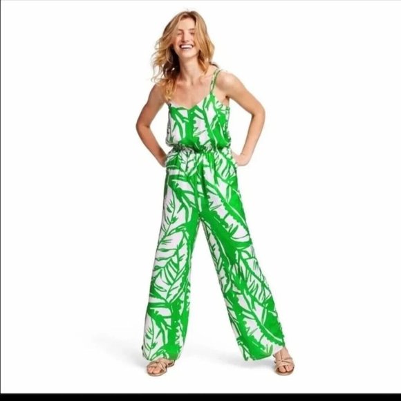 Lilly Pullitzer for Target Womens XS Jumpsuit Green White Tropical Fully Lined‎ - Picture 1 of 11